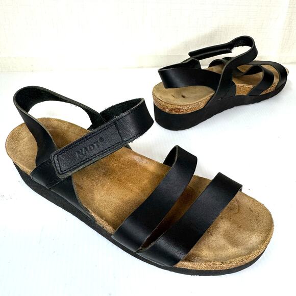 Naot Shoes - NAOT Classic Womens Black Leather Sandal Sz 7 Comfort Adjustable Strappy Summer